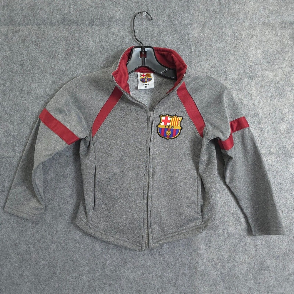 FC Barcelona Branded Full Zip Tracksuit Jacket Gray Kids Size 5 Spain La Liga‎
